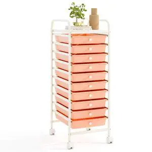 10 Drawer Rolling Cart - Slim Storage Cart w/Lockable Wheels for Classroom School Teacher Office, Art Supplies Paper Scrapbook Craft Organizers, Utility Cart with Drawers (Peach Pink) 10 Drawer Rolling Cart - Slim Storage Cart w/Lockable Wheels for Classroom School Teacher Office, Art Supplies Paper Scrapbook Craft Organizers, Utility Cart with Drawers (Peach Pink)