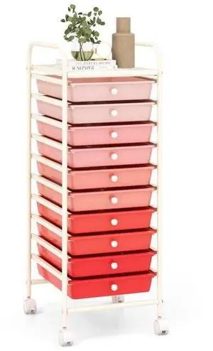 Craft Organizers and Storage Cart - Rolling Cart with 10 Drawers, Lockable Casters for Tools, Trolley Cart with Wheels, Utility Cart for School, Home Office, Craft Cart (Gradient Pink) Craft Organizers and Storage Cart - Rolling Cart with 10 Drawers, Lockable Casters for Tools, Trolley Cart with Wheels, Utility Cart for School, Home Office, Craft Cart (Gradient Pink)