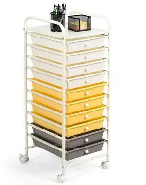 10 Drawer Rolling Cart, Slim Storage Cart w/Lockable Wheels for Classroom School Teacher Office, Art Supplies Paper Scrapbook Craft Organizers, Utility Cart with Drawers (Yellow) 10 Drawer Rolling Cart, Slim Storage Cart w/Lockable Wheels for Classroom School Teacher Office, Art Supplies Paper Scrapbook Craft Organizers, Utility Cart with Drawers (Yellow)