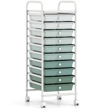 Craft Organizers and Storage Cart - Rolling Cart with 10 Drawers, Lockable Casters for Tools, Mobile Art Craft Organizers, Utility Cart for School Home Office, Craft Cart (Gradient Green) Craft Organizers and Storage Cart - Rolling Cart with 10 Drawers, Lockable Casters for Tools, Mobile Art Craft Organizers, Utility Cart for School Home Office, Craft Cart (Gradient Green)