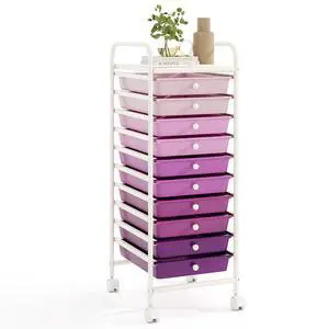 10 Drawer Rolling Cart - Slim Storage Cart w/Lockable Wheels for Classroom School Teacher Office, Art Supplies Paper Scrapbook Craft Organizers, Utility Cart with Drawers (Gradient Purple) 10 Drawer Rolling Cart - Slim Storage Cart w/Lockable Wheels for Classroom School Teacher Office, Art Supplies Paper Scrapbook Craft Organizers, Utility Cart with Drawers (Gradient Purple)