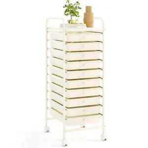 10 Drawer Rolling Cart - Slim Storage Cart w/Lockable Wheels | 34"H White Metal Frame, Lockable Rolling Wheels; Classroom School Office Art Craft Scrapbook Supply Storage 10 Drawer Rolling Cart - Slim Storage Cart w/Lockable Wheels | 34"H White Metal Frame, Lockable Rolling Wheels; Classroom School Office Art Craft Scrapbook Supply Storage