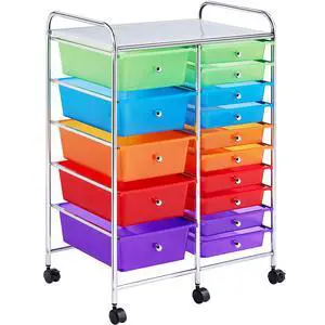 15-Drawer Rolling Storage Cart on Wheels, Craft Organizer, Multicolor 15-Drawer Rolling Storage Cart on Wheels, Craft Organizer, Multicolor