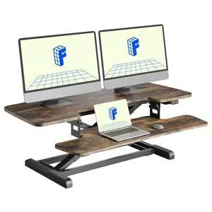 40" Electric Standing Desk Converter, Motorized Sit to Stand Desk Riser, Height Adjustable Desktop Dual Monitor Workstation with Large Keyboard Tray, Rustic Color 40" Electric Standing Desk Converter, Motorized Sit to Stand Desk Riser, Height Adjustable Desktop Dual Monitor Workstation with Large Keyboard Tray, Rustic Color