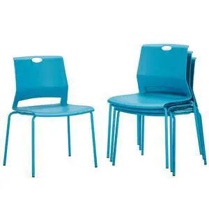 Waiting Room Chairs, Stackable Office Chairs with Comfortable Streamline Seat, Blue Stacking Chairs No Wheels for Meeting Room, Set of 4 Waiting Room Chairs, Stackable Office Chairs with Comfortable Streamline Seat, Blue Stacking Chairs No Wheels for Meeting Room, Set of 4
