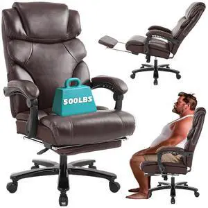 500lbs Big Tall Recliner Office Gaming Desk Chair with Foot Leg Rest Brown | Reclining Office Desk Chair, Wide Seat, Heavy Duty Metal Legs, Height Adjustable, Faux Leather Managerial Chair 500lbs Big Tall Recliner Office Gaming Desk Chair with Foot Leg Rest Brown | Reclining Office Desk Chair, Wide Seat, Heavy Duty Metal Legs, Height Adjustable, Faux Leather Managerial Chair