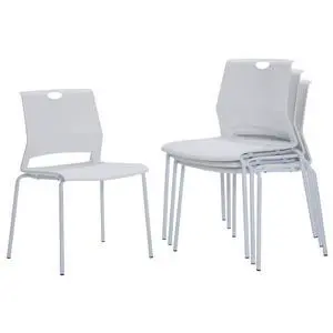 Stackable Chairs Set of 4, Waiting Area & Breakroom Chairs in White with Back Stackable Chairs Set of 4, Waiting Area & Breakroom Chairs in White with Back