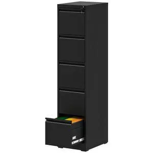 5 Drawer File Cabinet with Lock, Metal Black Filing Cabinets for Home Office, 18" Deep Heavy Duty Vertical Storage Cabinet for Hanging A4/Letter/Legal Size Files, Assembly Require 5 Drawer File Cabinet with Lock, Metal Black Filing Cabinets for Home Office, 18" Deep Heavy Duty Vertical Storage Cabinet for Hanging A4/Letter/Legal Size Files, Assembly Require