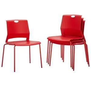 Stackable Office Chairs, Red Guest Chairs with Comfortable Streamline Seat, Stacking Chairs No Wheels for Conference Room, Set of 4 Stackable Office Chairs, Red Guest Chairs with Comfortable Streamline Seat, Stacking Chairs No Wheels for Conference Room, Set of 4