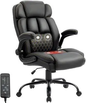 Massage Office Chair, 500LBS Ergonomic Rocking Executive Desk Chairs with 4 Points Vibration&Heat,Padded Flip-up Armrests for Big and Tall Office Chair,Swivel Computer Chair Thicken,Black Massage Office Chair, 500LBS Ergonomic Rocking Executive Desk Chairs with 4 Points Vibration&Heat,Padded Flip-up Armrests for Big and Tall Office Chair,Swivel Computer Chair Thicken,Black