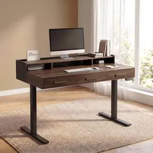 48" Electric Standing Desk with 3 Drawers & Monitor Shelf | Height Adjustable Sit Stand Desk, Home Office Computer Workstation with Storage for Small Space, Black Walnut 48" Electric Standing Desk with 3 Drawers & Monitor Shelf | Height Adjustable Sit Stand Desk, Home Office Computer Workstation with Storage for Small Space, Black Walnut