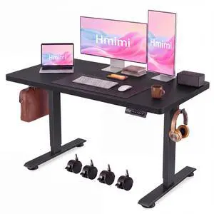 Hmimi 48'' ×24'' Height Adjustable Electric Standing Desk | Lockable Wheels, 4 Memory Presets, 2 Cable Holes, 2 Hooks, Anti-Collision System, Alloy Steel Frame, Black Hmimi 48'' ×24'' Height Adjustable Electric Standing Desk | Lockable Wheels, 4 Memory Presets, 2 Cable Holes, 2 Hooks, Anti-Collision System, Alloy Steel Frame, Black