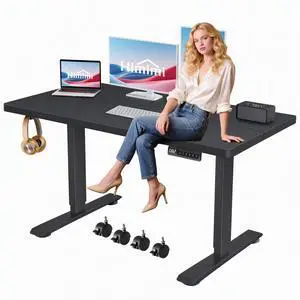 Hmimi 55'' ×24'' Height Adjustable Electric Standing Desk | Lockable Wheels, 4 Memory Presets, 2 Cable Holes, 2 Hooks, Free 40''×18'' Mouse Pad, Anti-Collision System, Black Hmimi 55'' ×24'' Height Adjustable Electric Standing Desk | Lockable Wheels, 4 Memory Presets, 2 Cable Holes, 2 Hooks, Free 40''×18'' Mouse Pad, Anti-Collision System, Black
