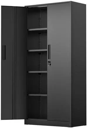 72" Metal Office Storage Locking Cabinet, Lockable Garage Storage Cabinets, High Office Cabinet with Adjustable Shelves for Garage(Black) 72" Metal Office Storage Locking Cabinet, Lockable Garage Storage Cabinets, High Office Cabinet with Adjustable Shelves for Garage(Black)