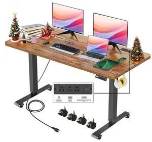 Electric Adjustable Height Standing Desk, 48×24 Inches Sit Stand Desk with Power Socket, 2 USB Ports, 3 Power Outlets, 4 Wheels,4 Memory Buttons Home Office Computer Workstations (Brown) Electric Adjustable Height Standing Desk, 48×24 Inches Sit Stand Desk with Power Socket, 2 USB Ports, 3 Power Outlets, 4 Wheels,4 Memory Buttons Home Office Computer Workstations (Brown)