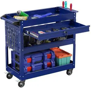 3-Tier Heavy Duty Utility Cart on Wheels, Rolling Tool Cart on Wheels with a Drawer, 350 Lbs Load Capacity Rolling Tool Storage Organizer for Garage, Warehouse and Repair Shop(Dark Blue) 3-Tier Heavy Duty Utility Cart on Wheels, Rolling Tool Cart on Wheels with a Drawer, 350 Lbs Load Capacity Rolling Tool Storage Organizer for Garage, Warehouse and Repair Shop(Dark Blue)