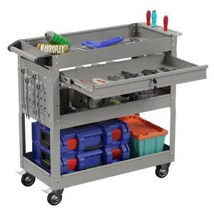 3-Tier Heavy Duty Utility Cart on Wheels, Rolling Tool Cart on Wheels with a Drawer, 350 Lbs Load Capacity Service Cart for Warehous, Garage and Repair Shop (Grey) 3-Tier Heavy Duty Utility Cart on Wheels, Rolling Tool Cart on Wheels with a Drawer, 350 Lbs Load Capacity Service Cart for Warehous, Garage and Repair Shop (Grey)
