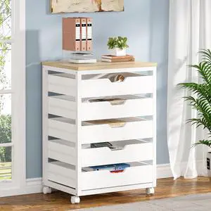 5-Drawer File Cabinet, Wood Mobile Storage, White | Industrial Office Cabinet, with Wheels and Drawers, Rolling Printer Stand, Fits Home and Office 5-Drawer File Cabinet, Wood Mobile Storage, White | Industrial Office Cabinet, with Wheels and Drawers, Rolling Printer Stand, Fits Home and Office