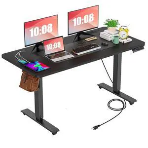 55 x 24inch Electric Standing Desk Adjustable Height with Power Outlets, Stand up Desk with Wheels,Mouse Pad, Hooks,Preset Heights Home Office Gaming Computer Workstations TableBlack 55 x 24inch Electric Standing Desk Adjustable Height with Power Outlets, Stand up Desk with Wheels,Mouse Pad, Hooks,Preset Heights Home Office Gaming Computer Workstations TableBlack