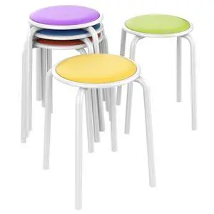 Padded Stackable Stools Set of 5, Flexible Seating, Vibrant Tones | Foam-padded faux-leather seats, stackable metal frames, up to 276 lb each; comfy vibrant seating for classroom or home Padded Stackable Stools Set of 5, Flexible Seating, Vibrant Tones | Foam-padded faux-leather seats, stackable metal frames, up to 276 lb each; comfy vibrant seating for classroom or home