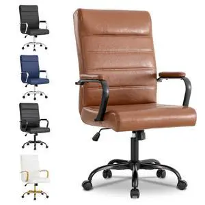 Office Desk Chair,Modern Leather Conference Room Chairs,High Back Home ofiice Chair,Adjustable Height Swivel Executive Computer Chair with Armrest and Padded Seat,Brown with Black Frame Office Desk Chair,Modern Leather Conference Room Chairs,High Back Home ofiice Chair,Adjustable Height Swivel Executive Computer Chair with Armrest and Padded Seat,Brown with Black Frame