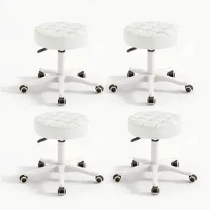 Small Chair Round Rolling Stool with Wheels PU Leather Height Adjustable Swivel Drafting Work SPA Salon Stools Home Office Chair,4 Pack Small Chair Round Rolling Stool with Wheels PU Leather Height Adjustable Swivel Drafting Work SPA Salon Stools Home Office Chair,4 Pack