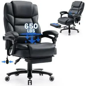 650lbs Big and Tall Office Chair for Heavy People,Ergonomic High Back PU Leather Computer Chair with Adjustable Lumbar Support,Reclining Executive Office Desk Chair with Foot Rest,Black 650lbs Big and Tall Office Chair for Heavy People,Ergonomic High Back PU Leather Computer Chair with Adjustable Lumbar Support,Reclining Executive Office Desk Chair with Foot Rest,Black