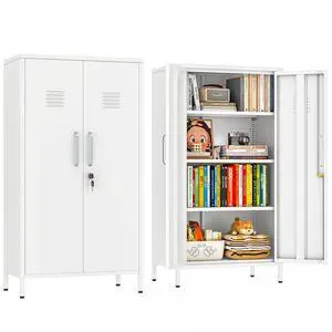 47.24" H Metal Locker Storage Cabinet, Office Locker with 3 Adjustable Shelves, Steel Cabinet with 2 Doors, High Leg Organizer for Home Office, Kitchen, Living Room, Bedroom and Bathroom 47.24" H Metal Locker Storage Cabinet, Office Locker with 3 Adjustable Shelves, Steel Cabinet with 2 Doors, High Leg Organizer for Home Office, Kitchen, Living Room, Bedroom and Bathroom