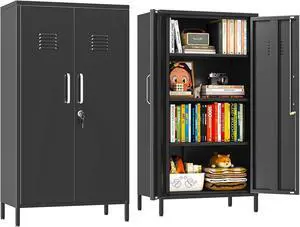 47.24" H Metal Locker Storage Cabinet, Office Locker with 3 Adjustable Shelves, Steel Cabinet with 2 Doors, High Leg Organizer for Home Office, Kitchen, Living Room, Bedroom and Bathroom 47.24" H Metal Locker Storage Cabinet, Office Locker with 3 Adjustable Shelves, Steel Cabinet with 2 Doors, High Leg Organizer for Home Office, Kitchen, Living Room, Bedroom and Bathroom