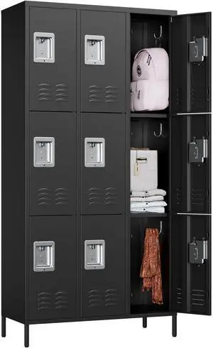 Metal Lockers for Employees,Lockable Storage Locker with Shelf,Large Lockers for Storage with Leg,Gym Locker,Steel Employee lockers for Home Office School Gym Garage (Black,9 Door) Metal Lockers for Employees,Lockable Storage Locker with Shelf,Large Lockers for Storage with Leg,Gym Locker,Steel Employee lockers for Home Office School Gym Garage (Black,9 Door)