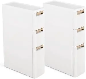 Set of 2 3-Tier Narrow Storage Cabinet, Slim Rolling Cart with 3 Drawers & 2 Removable Dividers, Plastic Storage Organizer with Wheels for Small Spaces Bathroom Kitchen Set of 2 3-Tier Narrow Storage Cabinet, Slim Rolling Cart with 3 Drawers & 2 Removable Dividers, Plastic Storage Organizer with Wheels for Small Spaces Bathroom Kitchen