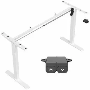 White Single Motor Electric Standing Desk Frame, DESK-V100EW | Height Adjustable, Holds up to 154 lbs, Sit Stand Ergonomic Base, Standing Desk Legs, Simple Controller, Frame Only White Single Motor Electric Standing Desk Frame, DESK-V100EW | Height Adjustable, Holds up to 154 lbs, Sit Stand Ergonomic Base, Standing Desk Legs, Simple Controller, Frame Only