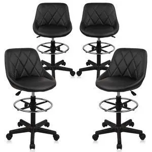 Drafting Chair with Backrest and Wheels, Set of 4 Adjustable Footrest Height Rolling Stool, PU Leather Tall Swivel Chairs Work Shop Office Desk Stools for Home Work Shop Kitchen Bar Drafting Chair with Backrest and Wheels, Set of 4 Adjustable Footrest Height Rolling Stool, PU Leather Tall Swivel Chairs Work Shop Office Desk Stools for Home Work Shop Kitchen Bar