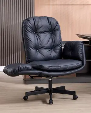 Executive Office Chair, Big & Tall 400 lbs Capacity, Wide Seat, PU Leather, 5-Gear Lay-Flat Armrests (90°180°) for Cross-Legged Comfort, 90115° Recline, High Back Desk Chair, Black Executive Office Chair, Big & Tall 400 lbs Capacity, Wide Seat, PU Leather, 5-Gear Lay-Flat Armrests (90°180°) for Cross-Legged Comfort, 90115° Recline, High Back Desk Chair, Black