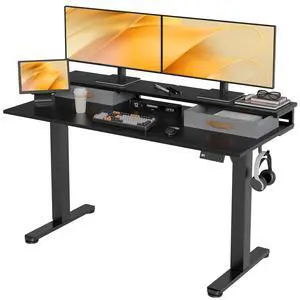 Electric Standing Desk with 2 Drawers, 55 Inch, Black | Adjustable height desk with 2 drawers, open cubicle, monitor shelf, cable management, built-in hooks for home office Electric Standing Desk with 2 Drawers, 55 Inch, Black | Adjustable height desk with 2 drawers, open cubicle, monitor shelf, cable management, built-in hooks for home office