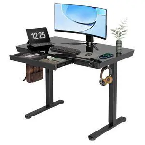 Glass Standing Desk with Drawers, 40 x 24 Inch Electric Stand Up Desk with USB Ports, Adjustable Height for Home Office, Black Glass Standing Desk with Drawers, 40 x 24 Inch Electric Stand Up Desk with USB Ports, Adjustable Height for Home Office, Black