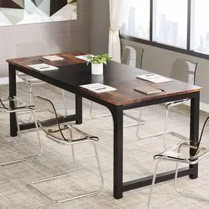Conference Table, 6FT Meeting Seminar Table Rectangular Meeting Room Table, 70.8L x 31.5W x 29.5H, Rustic Brown/Black Conference Table, 6FT Meeting Seminar Table Rectangular Meeting Room Table, 70.8L x 31.5W x 29.5H, Rustic Brown/Black