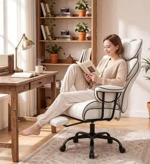 Big and Tall Reclining Executive Office Chair, White Leather | Ergonomic Reclining Desk Chair with Footrest Lumbar Pillow, Height Adjustable Leather Office Chair Big and Tall Reclining Executive Office Chair, White Leather | Ergonomic Reclining Desk Chair with Footrest Lumbar Pillow, Height Adjustable Leather Office Chair