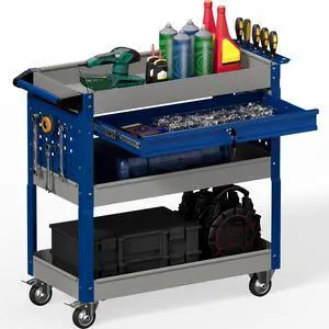 3 Tier Rolling Tool Cart on Wheels, Heavy Duty Industrial Utility Cart Service Cart with Drawer and Screwdriver Rack Pegboard, 550 LBS Mobile Tool Storage Organizer for Workshop, Garage(Gray-Blue) 3 Tier Rolling Tool Cart on Wheels, Heavy Duty Industrial Utility Cart Service Cart with Drawer and Screwdriver Rack Pegboard, 550 LBS Mobile Tool Storage Organizer for Workshop, Garage(Gray-Blue)