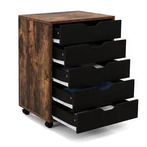 5 Drawers File Cabinet, Vertical Filing Cabinet w/ 2-Tone Design | Under Desk Mobile Storage Organizer, Office Storage Cabinet with Wheels, Ideal for Apartment, Home Office, Living Room 5 Drawers File Cabinet, Vertical Filing Cabinet w/ 2-Tone Design | Under Desk Mobile Storage Organizer, Office Storage Cabinet with Wheels, Ideal for Apartment, Home Office, Living Room