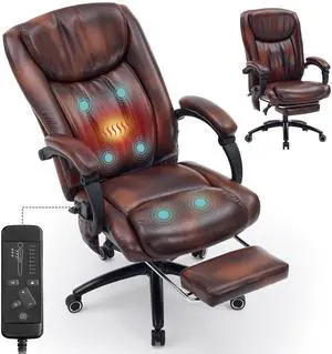Massage Office Chair with Heat and Foot Rest, Brown | 6-Point Vibration and Heat, 95°-135°Recline, 400LBS Capacity, High Back PU Leather Comfy Office Chair for Home Office Gaming Massage Office Chair with Heat and Foot Rest, Brown | 6-Point Vibration and Heat, 95°-135°Recline, 400LBS Capacity, High Back PU Leather Comfy Office Chair for Home Office Gaming