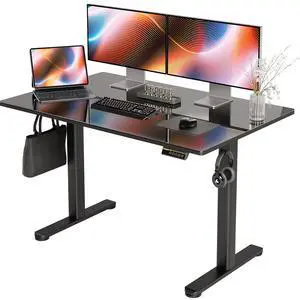Glass Standing Desk 48x24 Inch Black | Smooth Height Adjustment, Tempered Glass Top, 3 Memory Presets, Stand Up, 132 lbs Capacity, Quick Install Glass Standing Desk 48x24 Inch Black | Smooth Height Adjustment, Tempered Glass Top, 3 Memory Presets, Stand Up, 132 lbs Capacity, Quick Install