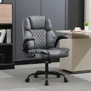 Office Desk Chair,Mid Back Executive Leather Chair,Ergonomic Home Computer Chair,Modern Conference Room Chairs with Adjustable Flip-Up Arms and Rocking Function (Grey) Office Desk Chair,Mid Back Executive Leather Chair,Ergonomic Home Computer Chair,Modern Conference Room Chairs with Adjustable Flip-Up Arms and Rocking Function (Grey)