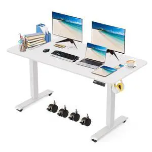 Electric Standing Desk 63 x 24 Inches Adjustable Height Sit Stand Up Desk for Home Office Computer Workstation Memory Preset with Wheels, White Electric Standing Desk 63 x 24 Inches Adjustable Height Sit Stand Up Desk for Home Office Computer Workstation Memory Preset with Wheels, White