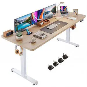 Electric Standing Desk 71 x 28 Inches Adjustable Height Sit Stand Up Desk for Home Office Computer Desk Memory Preset with Wheels, Oak Electric Standing Desk 71 x 28 Inches Adjustable Height Sit Stand Up Desk for Home Office Computer Desk Memory Preset with Wheels, Oak