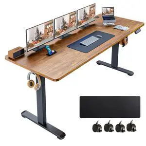 Electric Standing Desk 63 x 24 Inches Adjustable Height Sit Stand Up Desk for Home Office Computer Workstation Memory Preset with Wheels, Brown Electric Standing Desk 63 x 24 Inches Adjustable Height Sit Stand Up Desk for Home Office Computer Workstation Memory Preset with Wheels, Brown