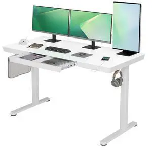 Glass Standing Desk with Drawers, 55x24 Inch, White | Quick Install, Whole-Piece Glass Top, USB ports and a Type-C port, Buil in Drawers, Writable Glass Top, 2 Hooks Glass Standing Desk with Drawers, 55x24 Inch, White | Quick Install, Whole-Piece Glass Top, USB ports and a Type-C port, Buil in Drawers, Writable Glass Top, 2 Hooks