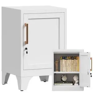 23.6" H White Metal Locker Nightstand with 1 Lockable Door and 1 Adjustable Shelf, Small Storage Cabinet with Detachable Legs and Vintage Handle for Home Office,Living Room or Bedroom,Easy Assembly 23.6" H White Metal Locker Nightstand with 1 Lockable Door and 1 Adjustable Shelf, Small Storage Cabinet with Detachable Legs and Vintage Handle for Home Office,Living Room or Bedroom,Easy Assembly