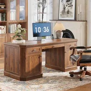 59" Classic Executive Desk with Storage, Victorian Executive Desk with Charging Station, Keyboard Tray, 3 Drawers & 2 Cabinet Storage & 2 Pedestals, Easy Assembly, Dark Walnut 59" Classic Executive Desk with Storage, Victorian Executive Desk with Charging Station, Keyboard Tray, 3 Drawers & 2 Cabinet Storage & 2 Pedestals, Easy Assembly, Dark Walnut
