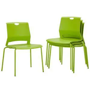 Stackable Office Chairs, Green Guest Chairs with Comfortable Streamline Seat, Stacking Chairs No Wheels for Conference Room, Set of 4 Stackable Office Chairs, Green Guest Chairs with Comfortable Streamline Seat, Stacking Chairs No Wheels for Conference Room, Set of 4